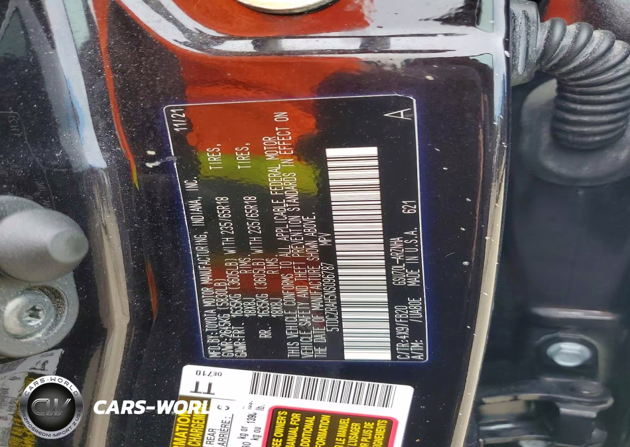 2022 Toyota Highlander L VIN:5TDCZRAH5NS096787 - 12