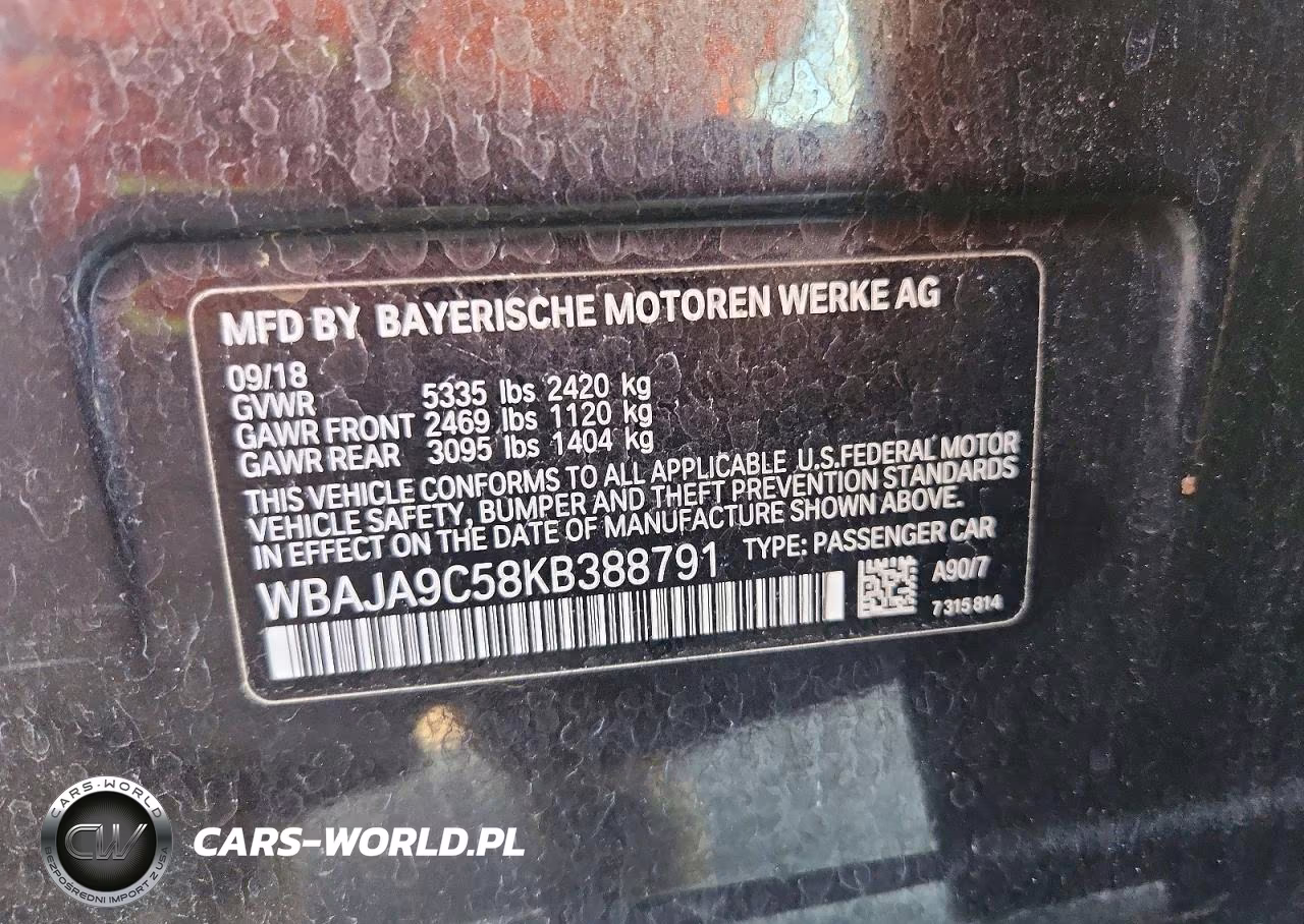 2019 BMW 530E VIN:WBAJA9C58KB388791 - 12