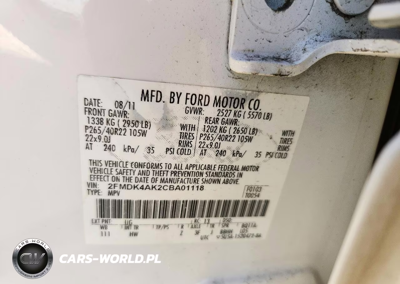 2012 Ford Edge Sport VIN:2FMDK4AK2CBA01118 - 13