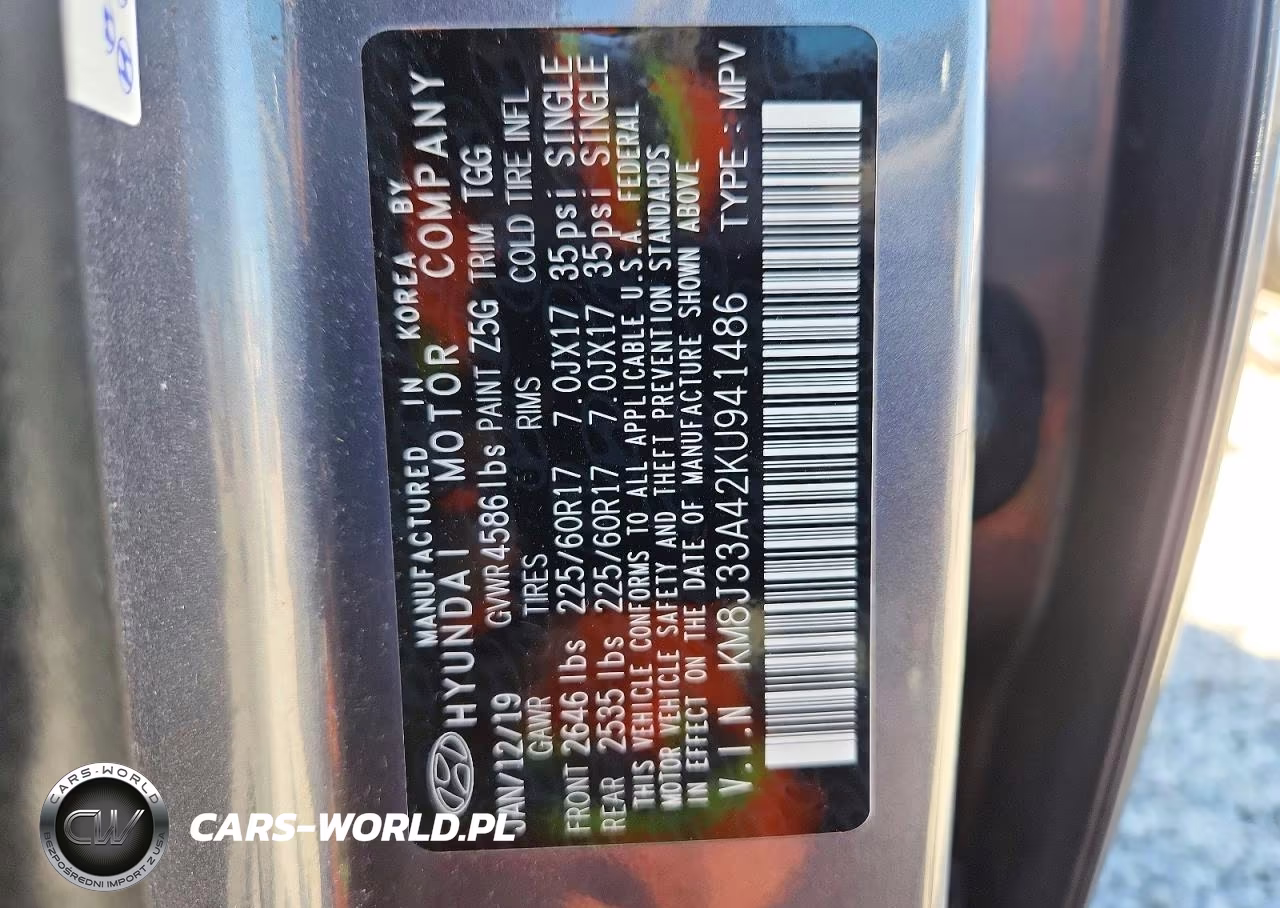 2019 Hyundai Tucson Value VIN:KM8J33A42KU941486 - 12