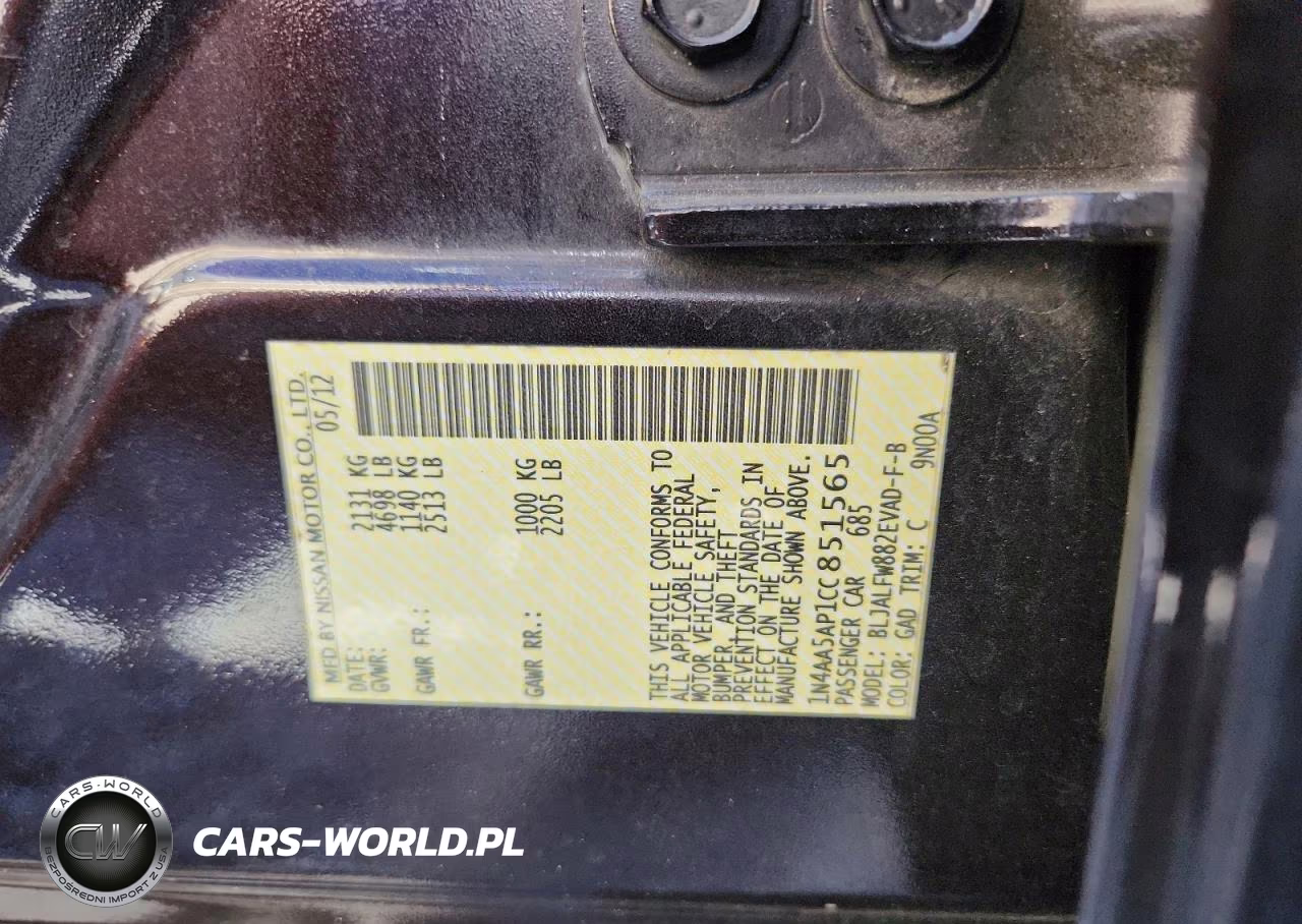 2012 Nissan Maxima 3.5 S VIN:1N4AA5AP1CC851565 - 12
