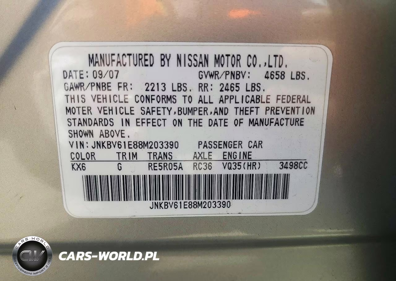 2008 Infiniti G35 Base VIN:JNKBV61E88M203390 - 13
