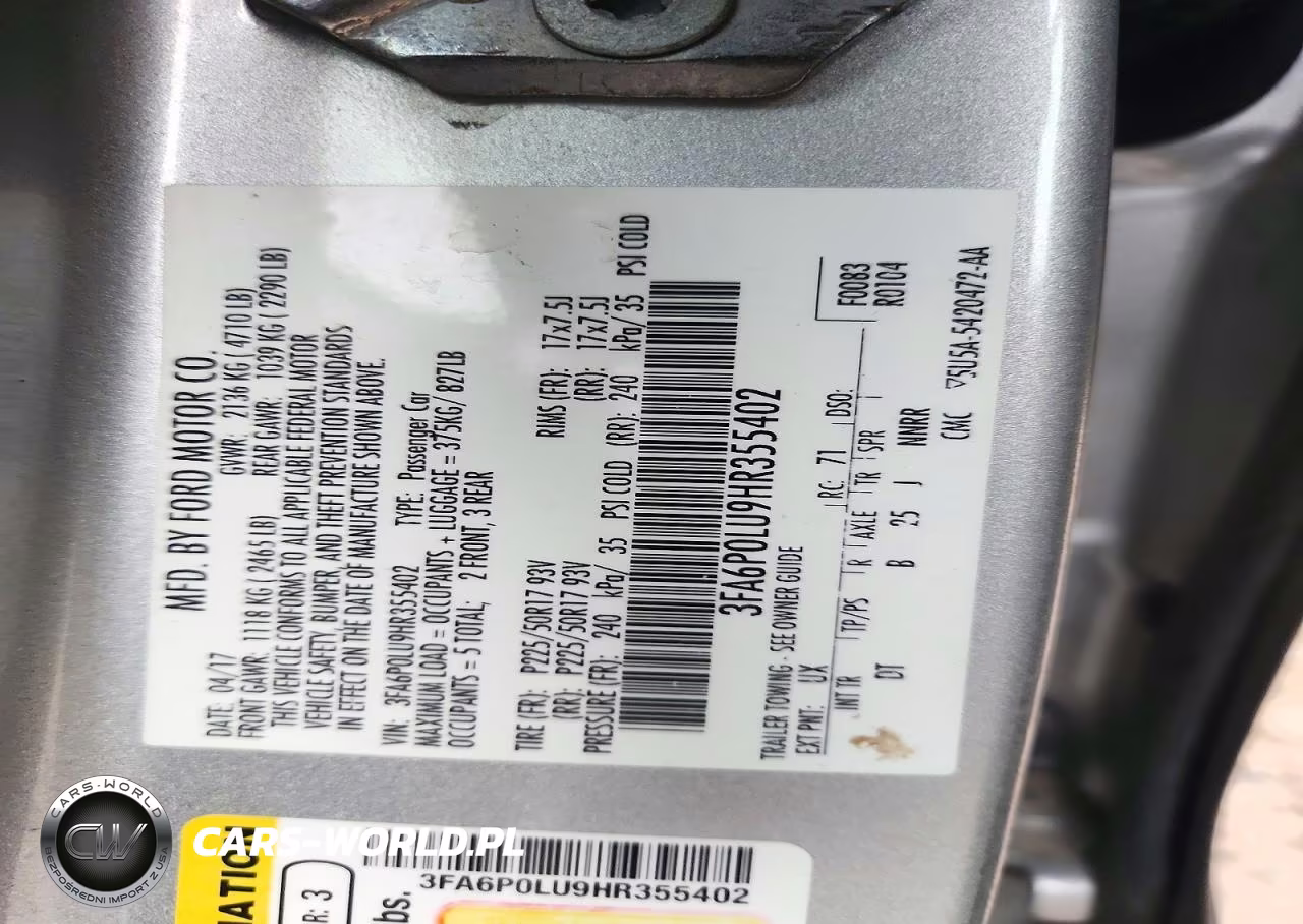 2017 Ford Fusion Se Hybrid VIN:3FA6P0LU9HR355402 - 12