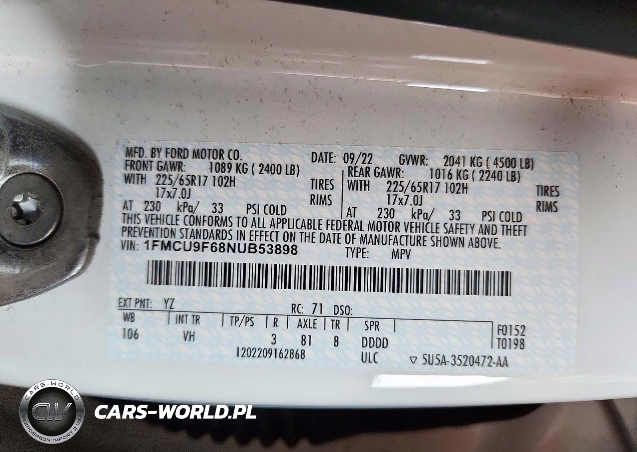 2022 Ford Escape S VIN:1FMCU9F68NUB53898 - 14