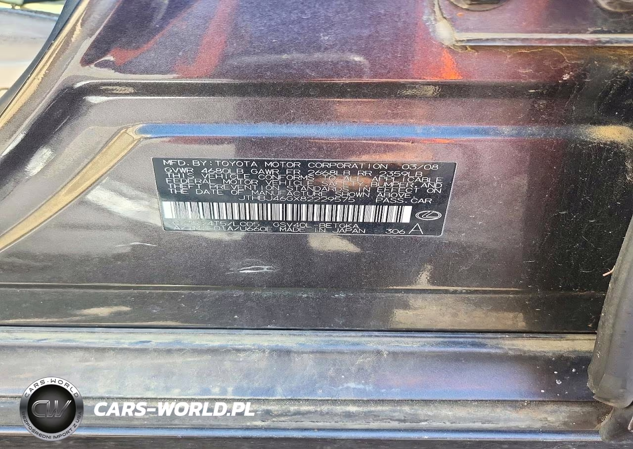 2008 Lexus Es 350 VIN:JTHBJ46GX82229575 - 12