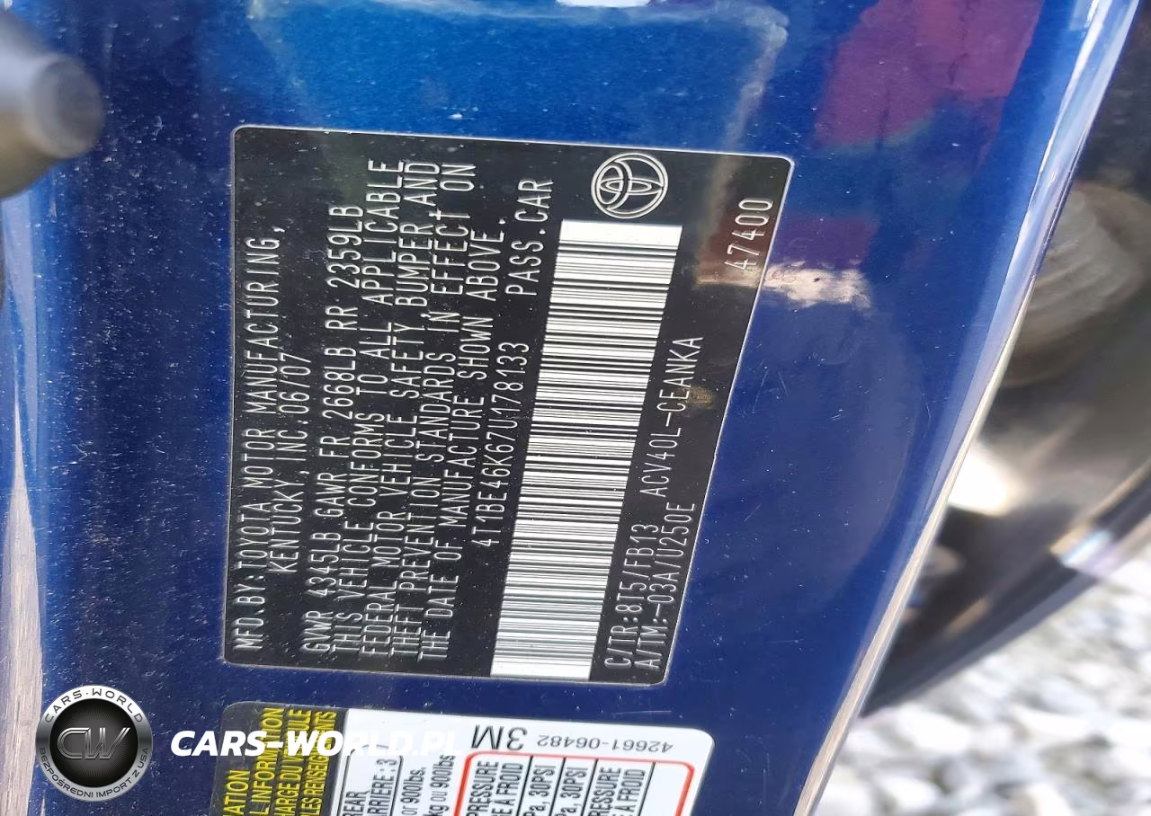 2007 Toyota Camry Le VIN:4T1BE46K67U178133 - 12