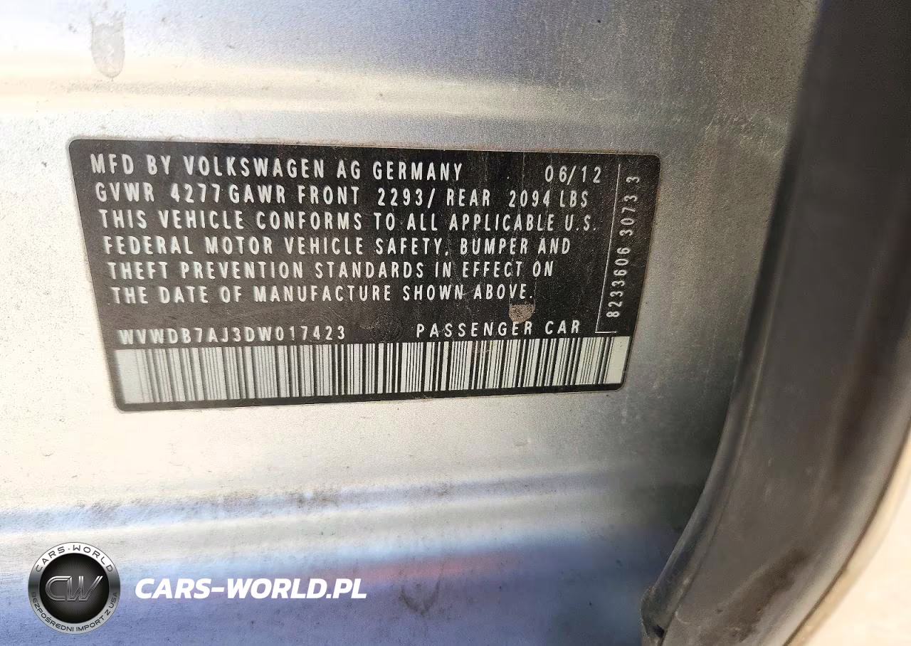 2013 Volkswagen Golf VIN:WVWDB7AJ3DW017423 - 12
