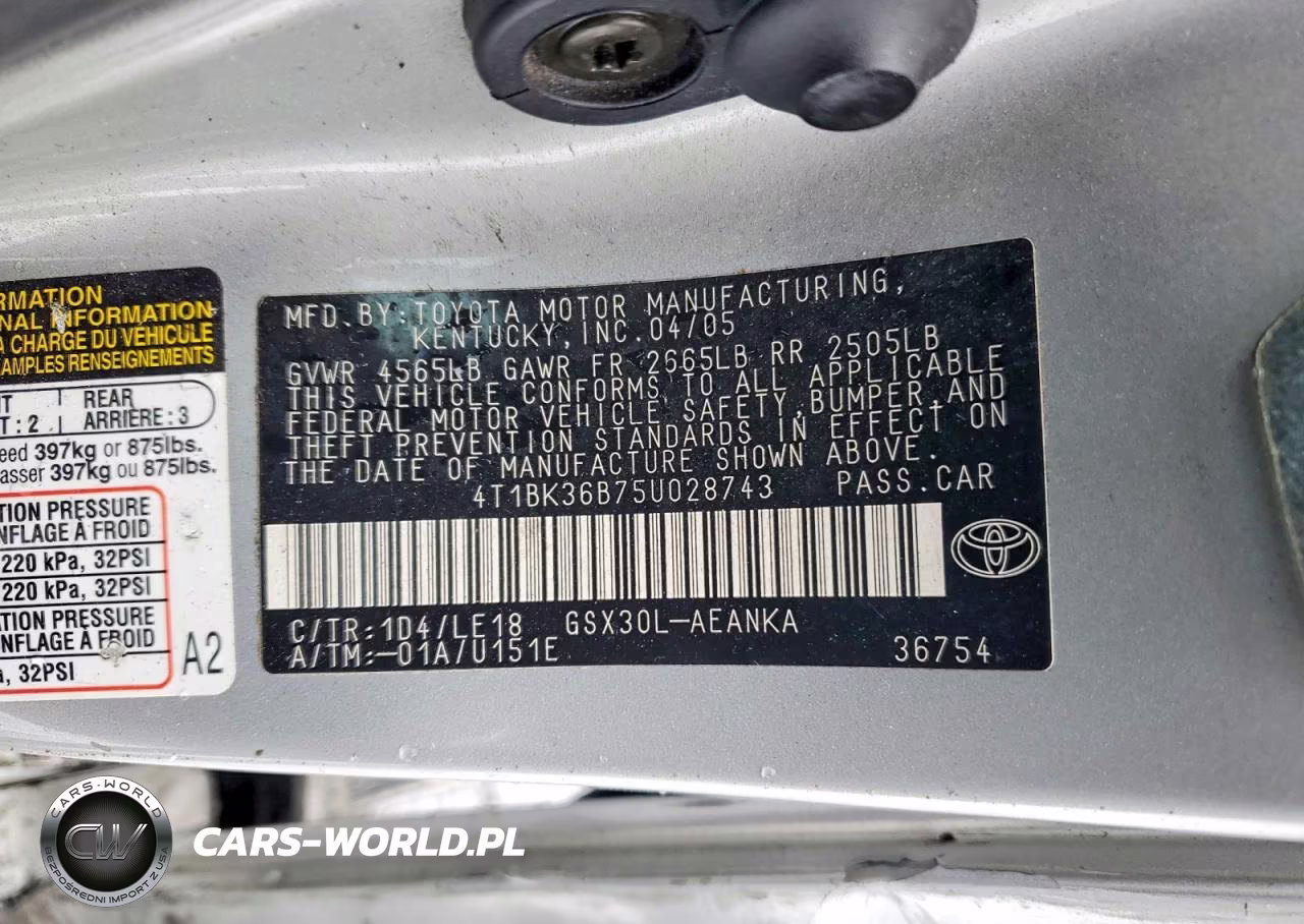 2005 Toyota Avalon Xl VIN:4T1BK36B75U028743 - 13