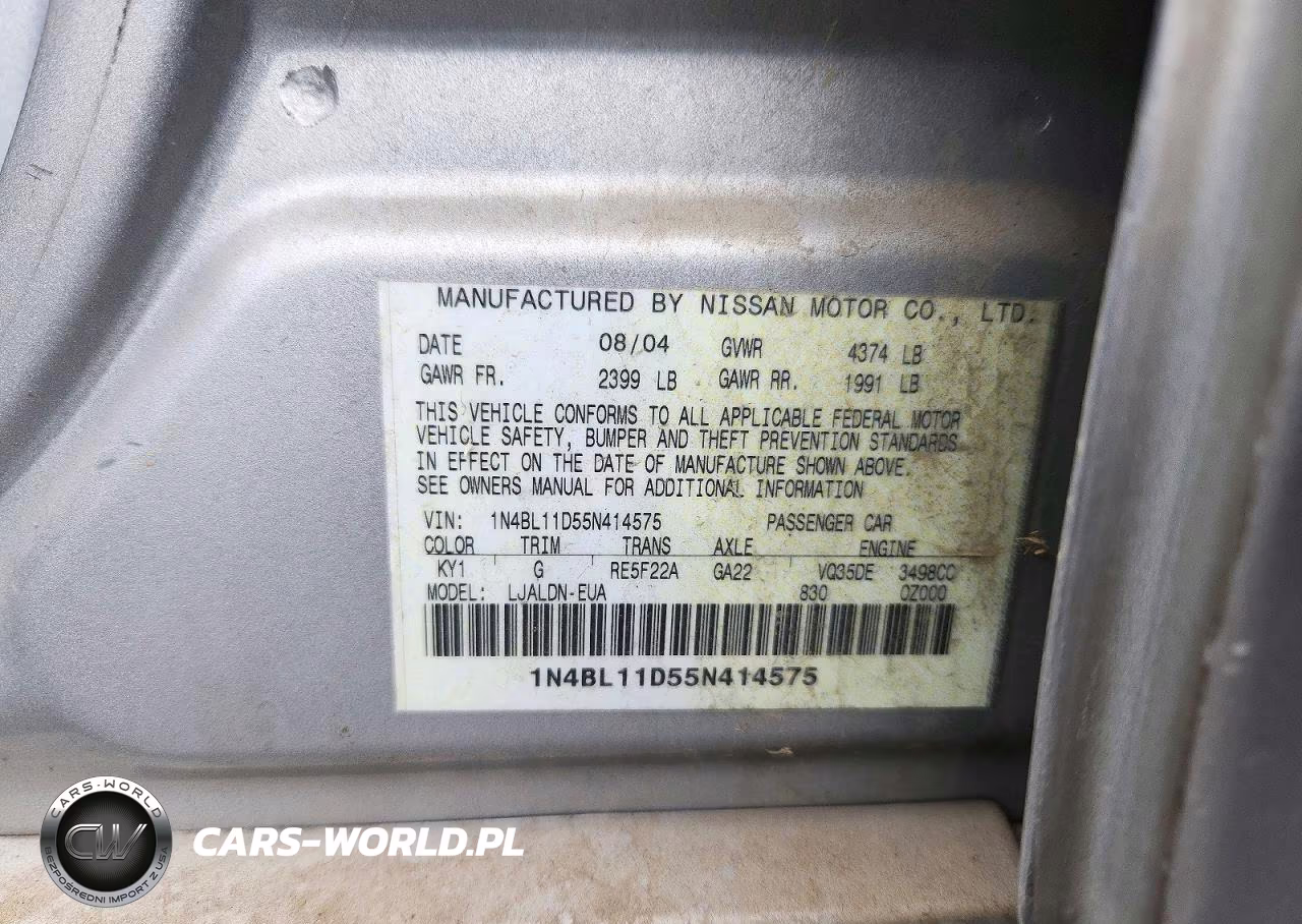 2005 Nissan Altima 3.5 Se VIN:1N4BL11D55N414575 - 12
