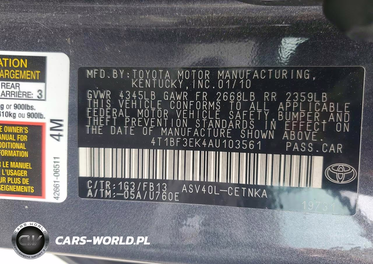 2010 Toyota Camry Le VIN:4T1BF3EK4AU103561 - 12