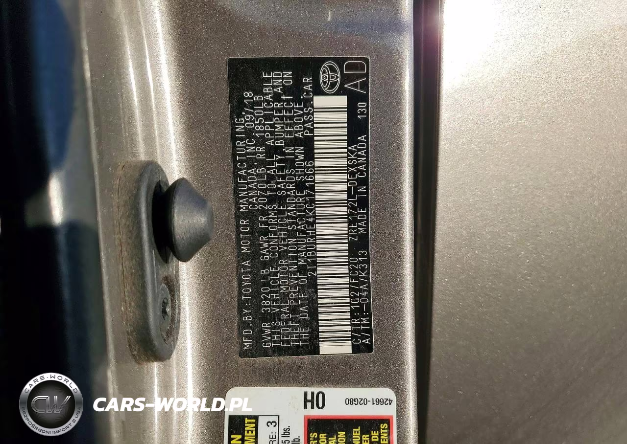 2019 Toyota Corolla Se VIN:2T1BURHE4KC171666 - 12