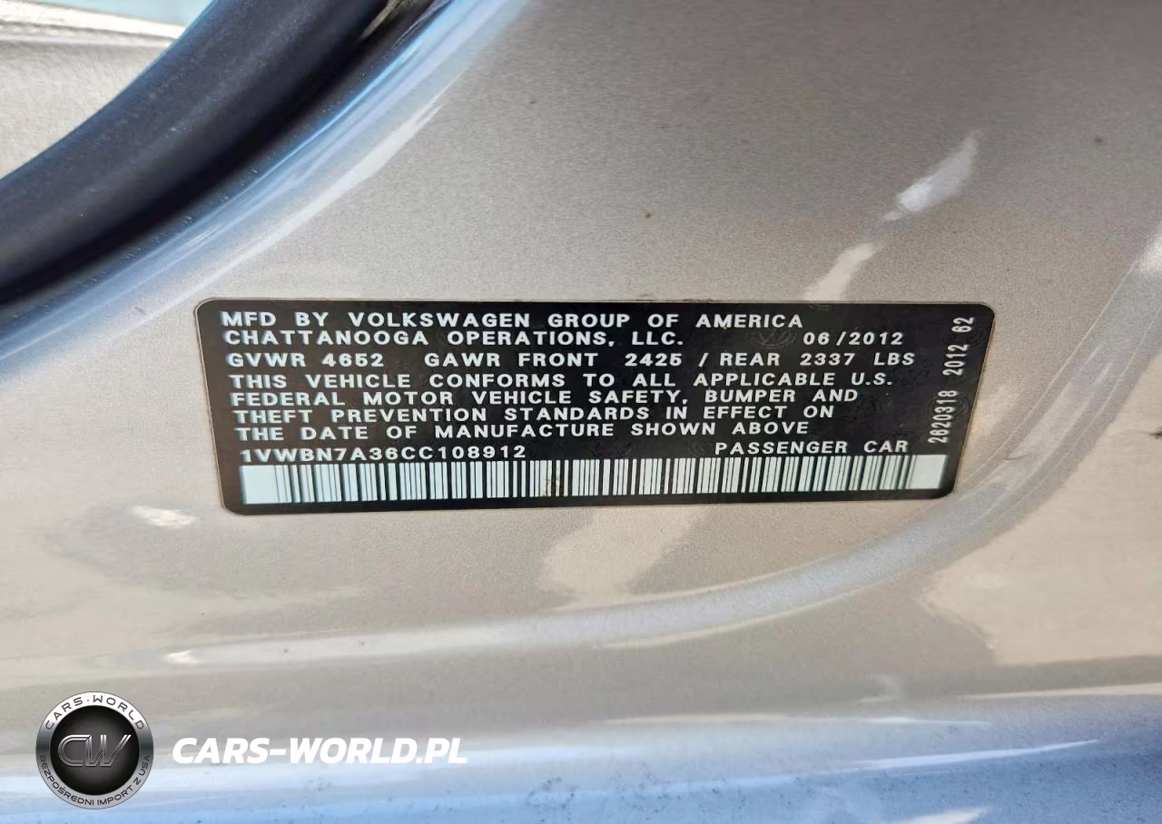 2012 Volkswagen Passat Se VIN:1VWBN7A36CC108912 - 12