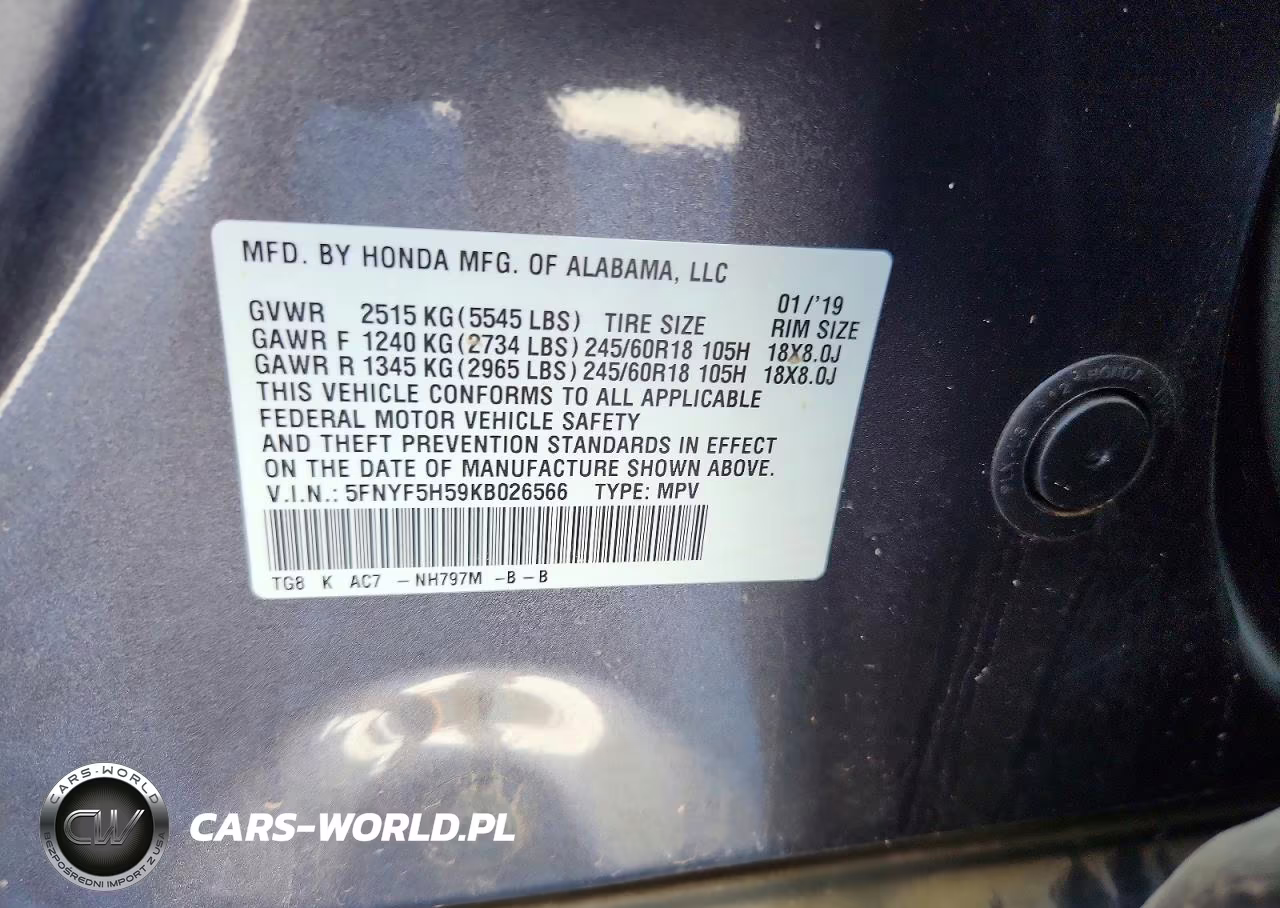 2019 Honda Pilot Exl VIN:5FNYF5H59KB026566 - 13