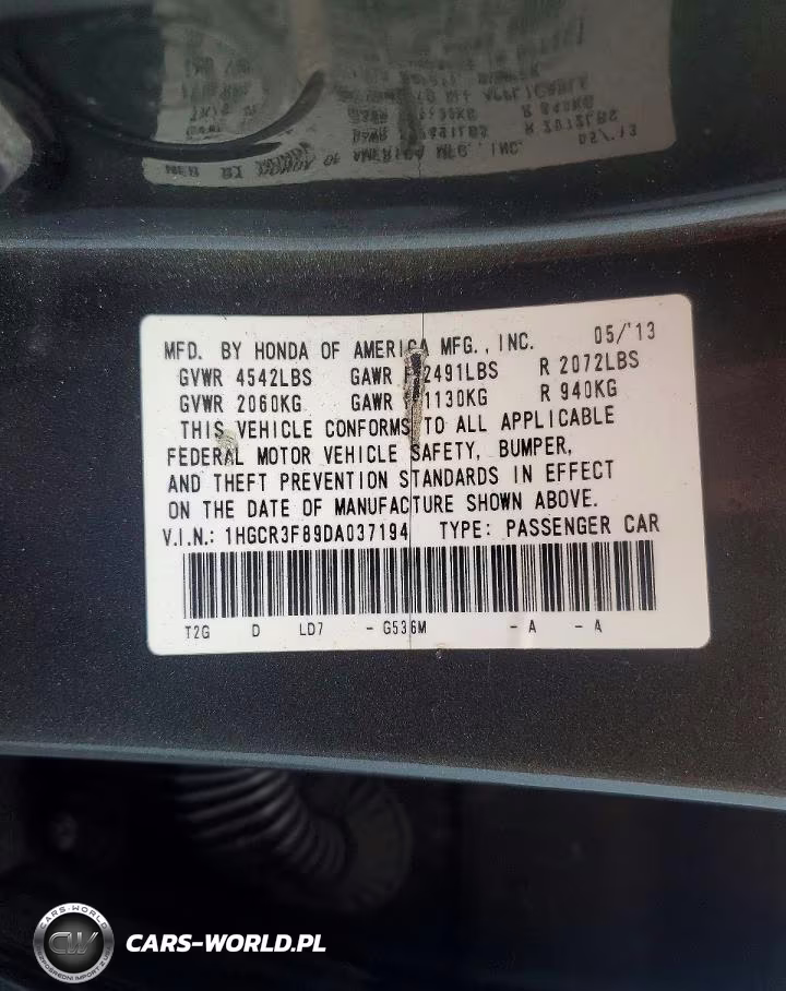 2013 Honda Accord Exl VIN:1HGCR3F89DA037194 - 12