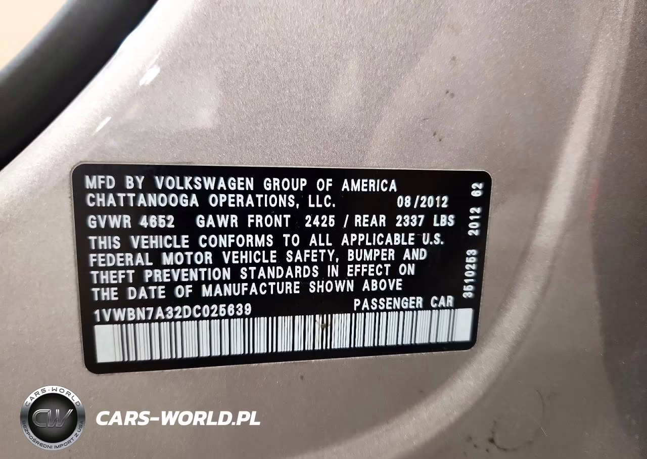 2013 Volkswagen Passat Se VIN:1VWBN7A32DC025639 - 12
