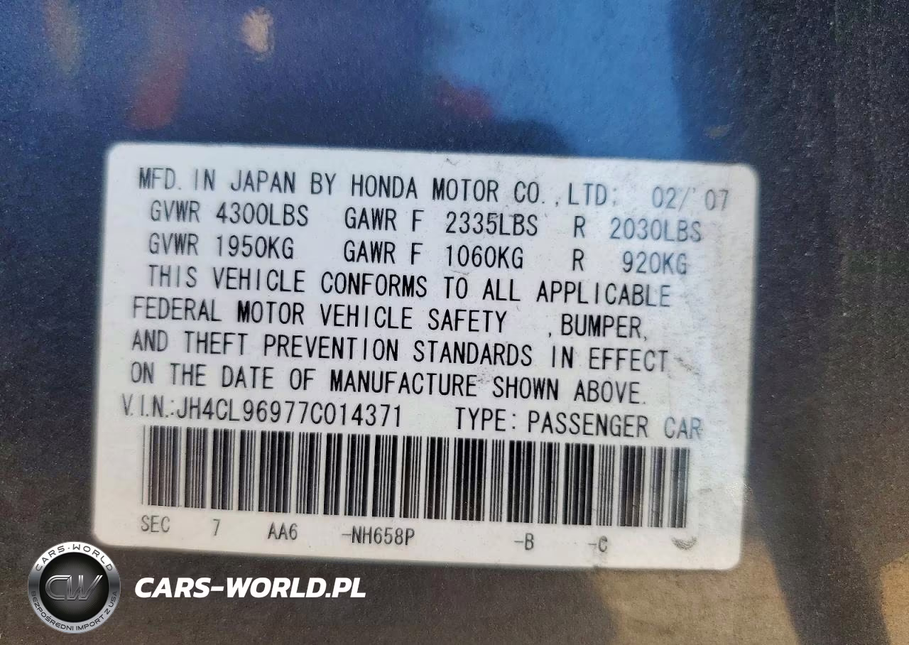 2007 Acura Tsx VIN:JH4CL96977C014371 - 12