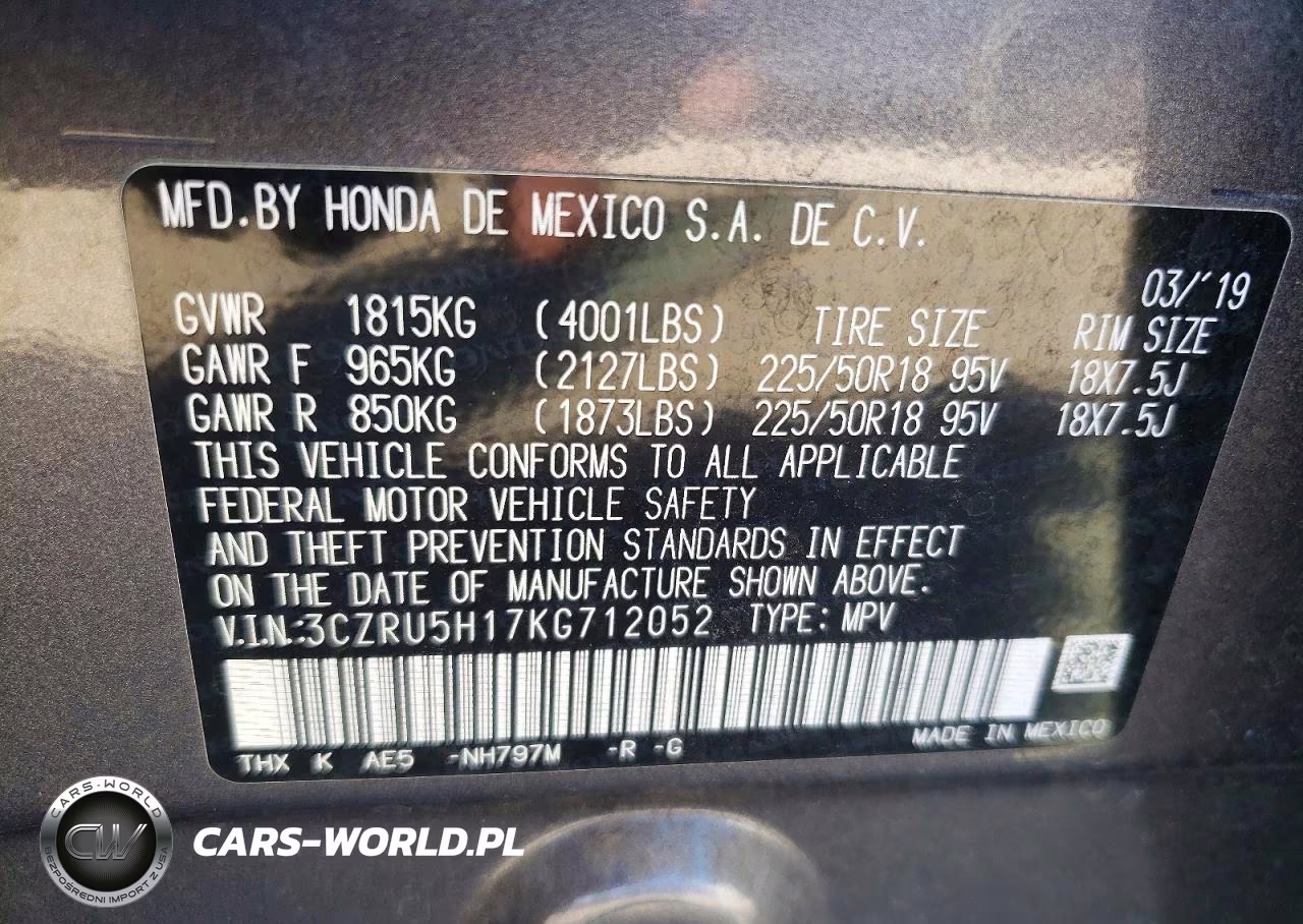 2019 Honda Hr-V Sport VIN:3CZRU5H17KG712052 - 12