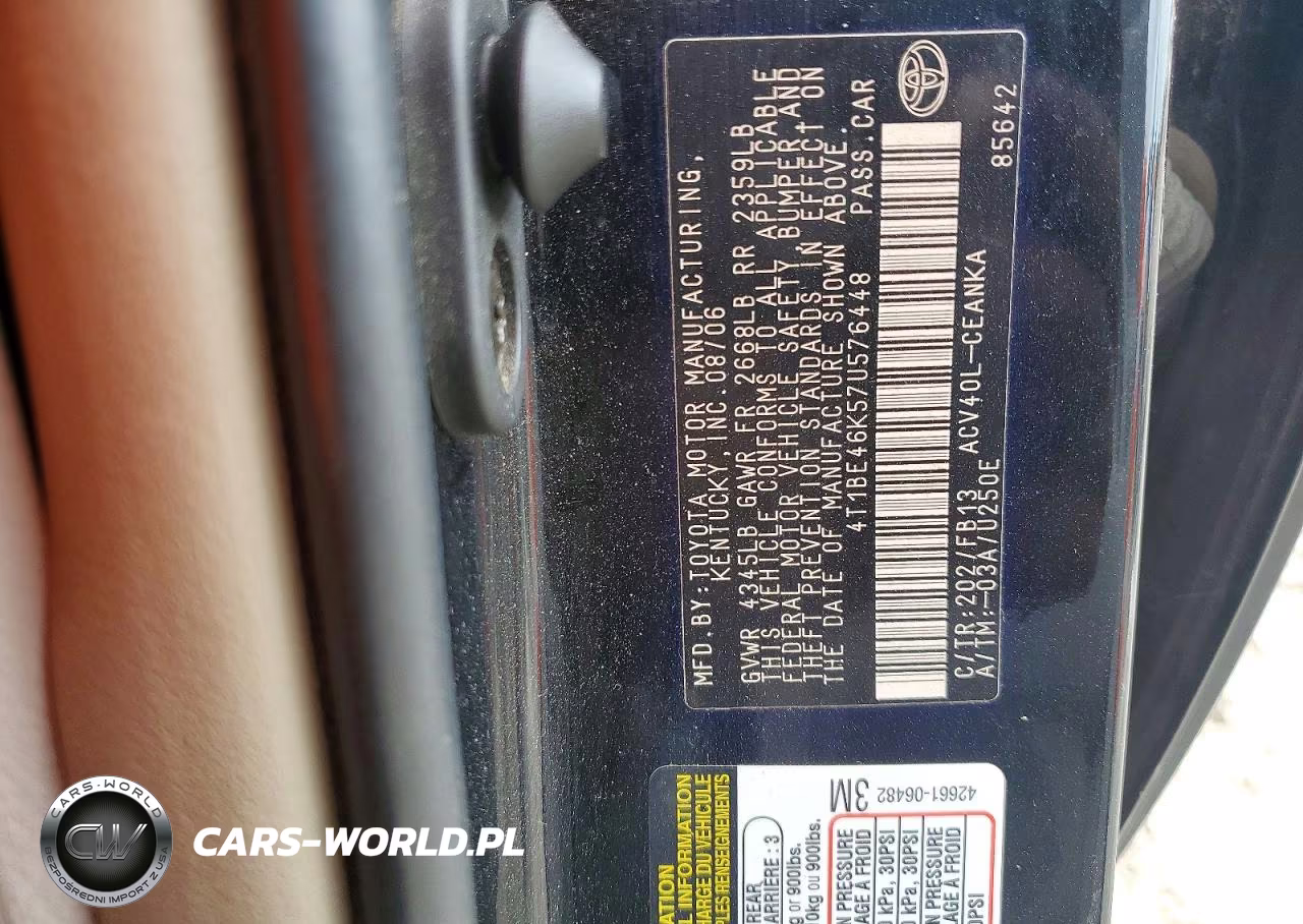2007 Toyota Camry Le VIN:4T1BE46K57U576448 - 12