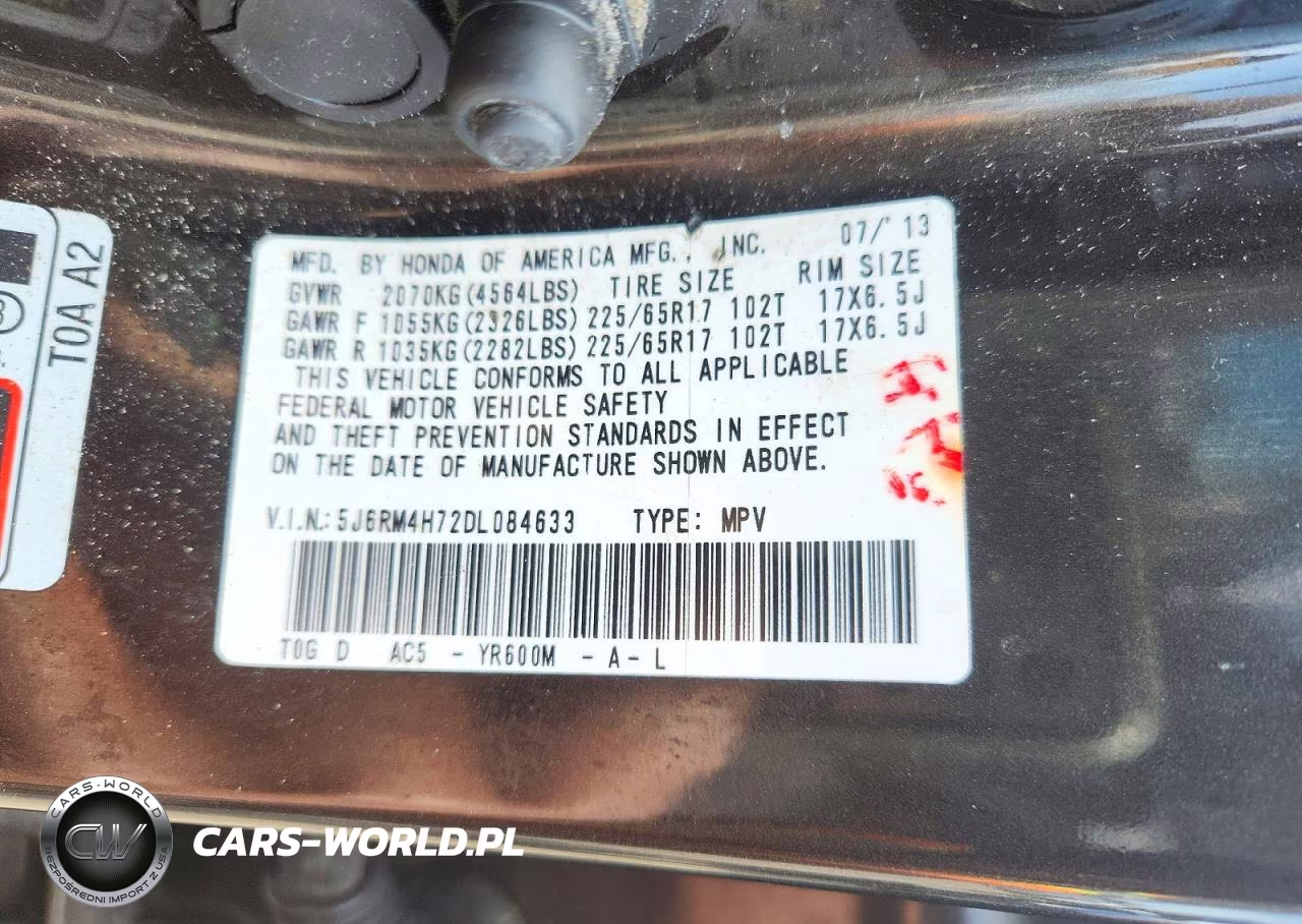 2013 Honda Cr-V Exl VIN:5J6RM4H72DL084633 - 13