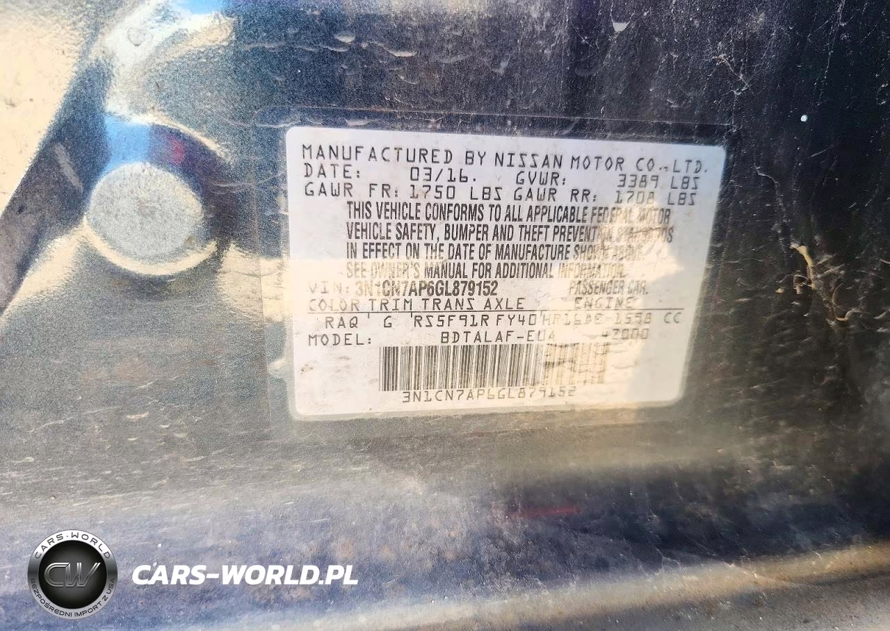 2016 Nissan Versa 1.6 S VIN:3N1CN7AP6GL879152 - 12