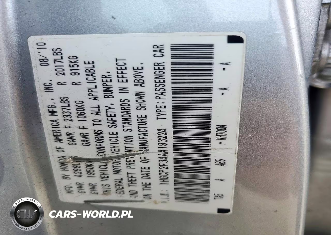 2010 Honda Accord Lx VIN:1HGCP2F34AA193224 - 12