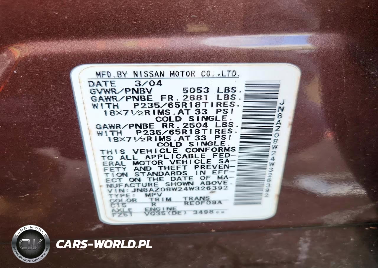 2004 Nissan Murano Sl VIN:JN8AZ08W24W326392 - 13