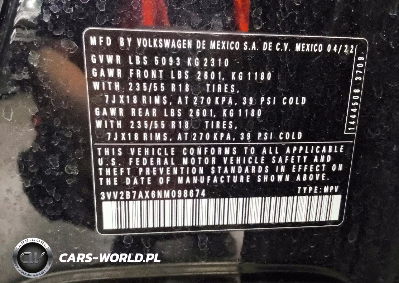2022 Volkswagen Tiguan Se VIN:3VV2B7AX6NM098674 - 13