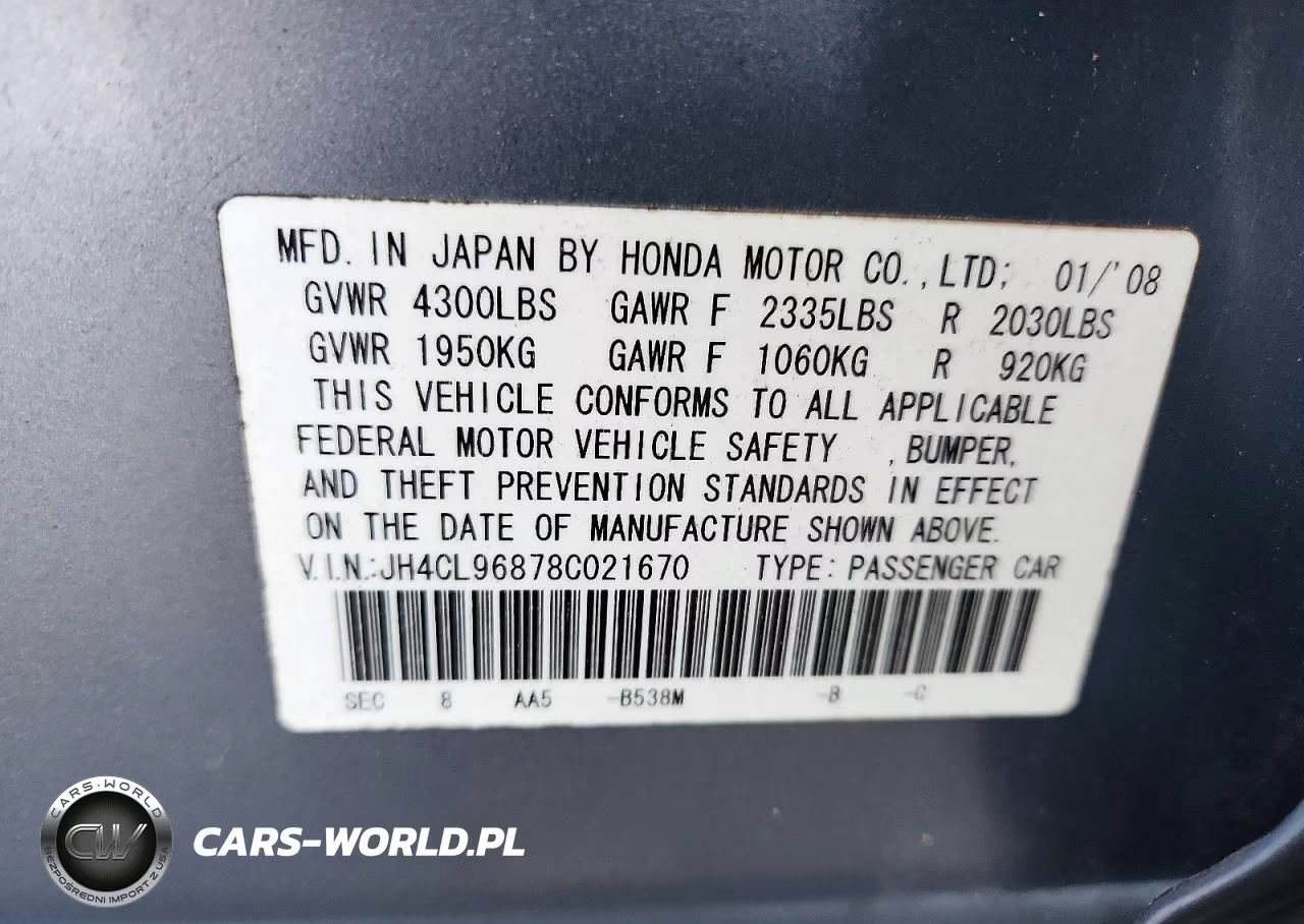 2008 Acura Tsx VIN:JH4CL96878C021670 - 12
