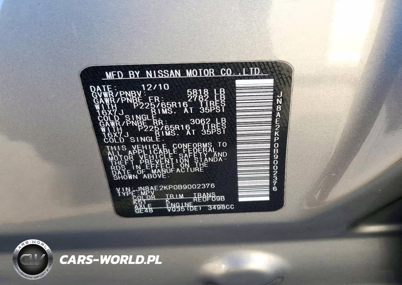 2011 Nissan Quest 3.5 S VIN:JN8AE2KP0B9002376 - 14