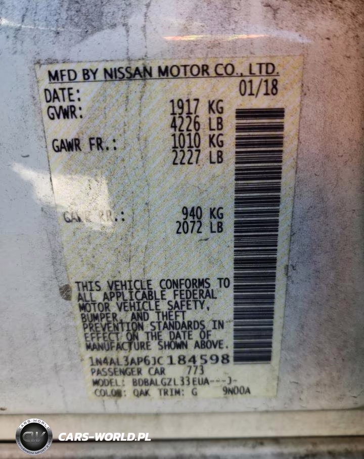 NISSAN ALTIMA 2.5 VIN:1N4AL3AP6JC184598 - 10