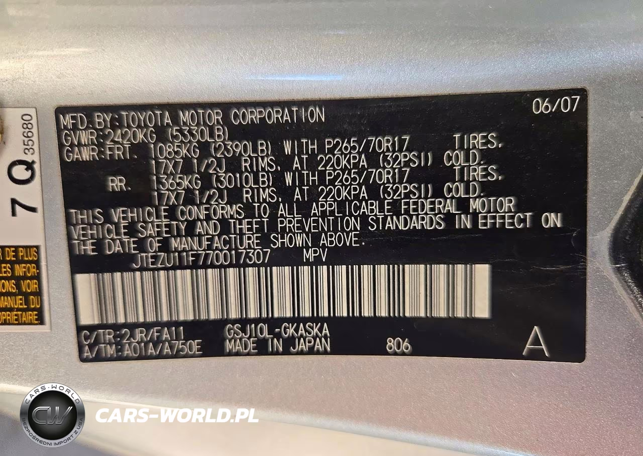 2007 Toyota Fj Cruiser Base VIN:JTEZU11F770017307 - 12