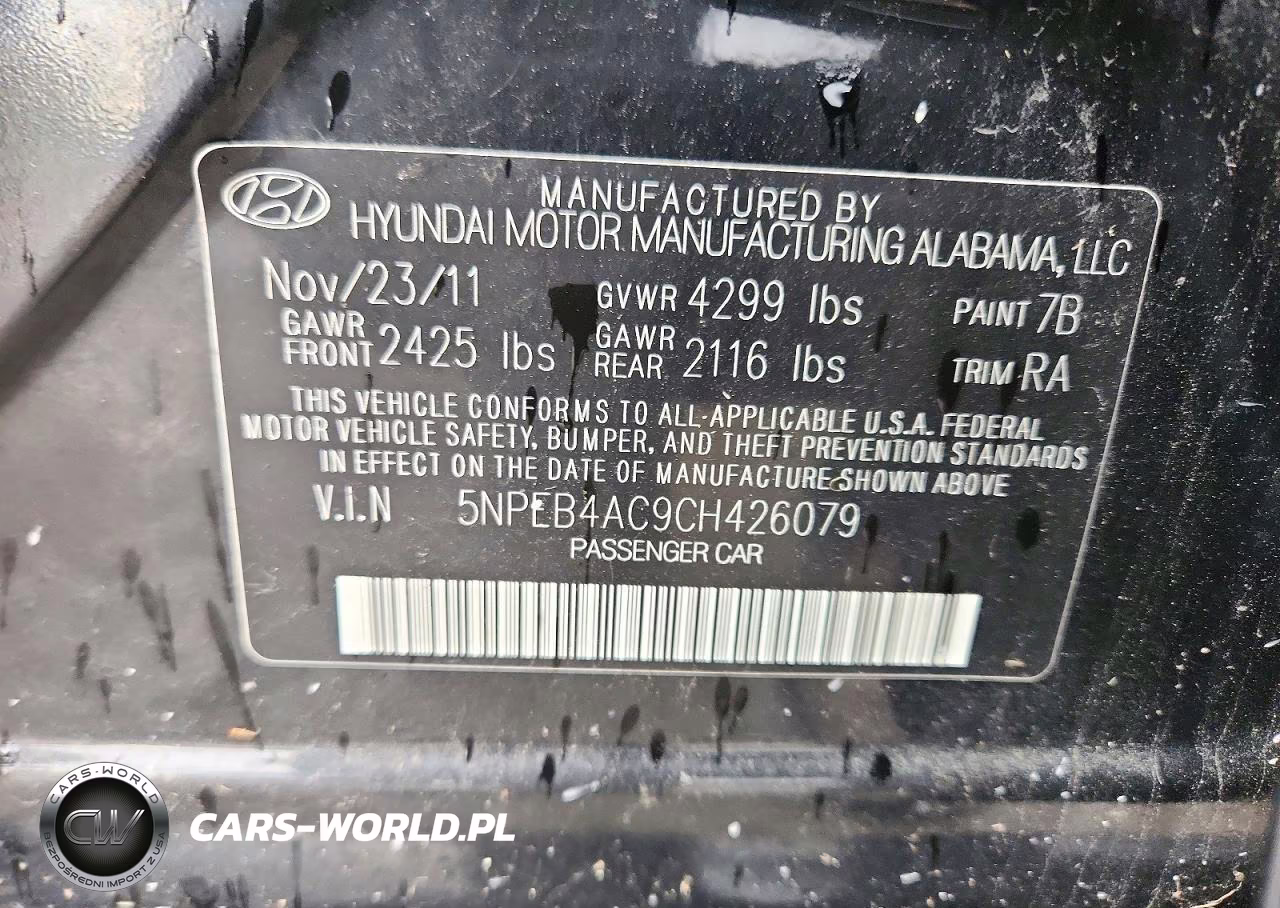2012 Hyundai Sonata Gls VIN:5NPEB4AC9CH426079 - 12