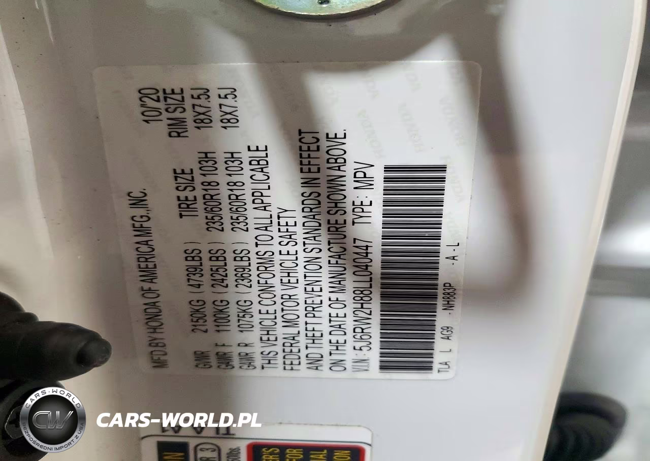 2020 Honda Cr-V Exl VIN:5J6RW2H88LL040447 - 13