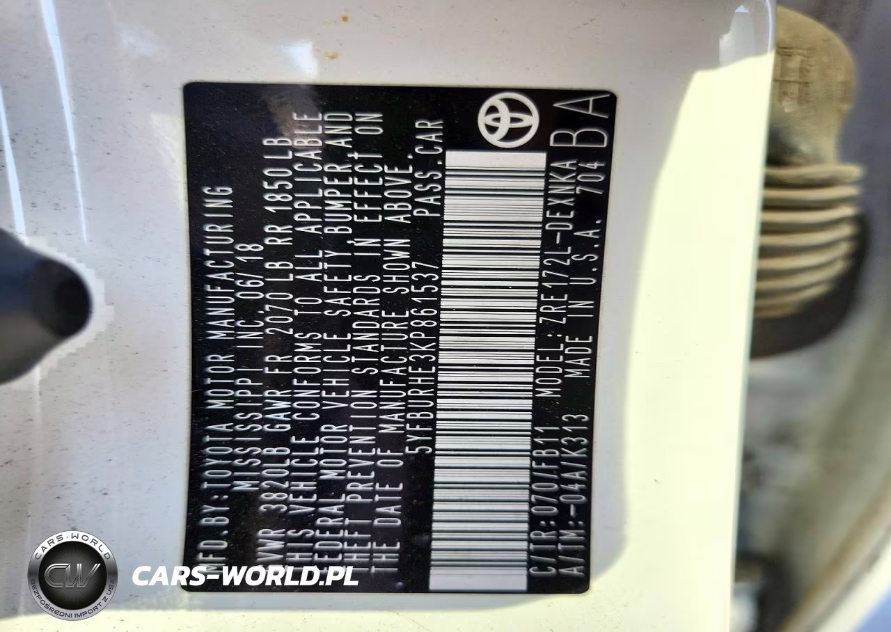 2019 Toyota Corolla Le VIN:5YFBURHE3KP861537 - 12