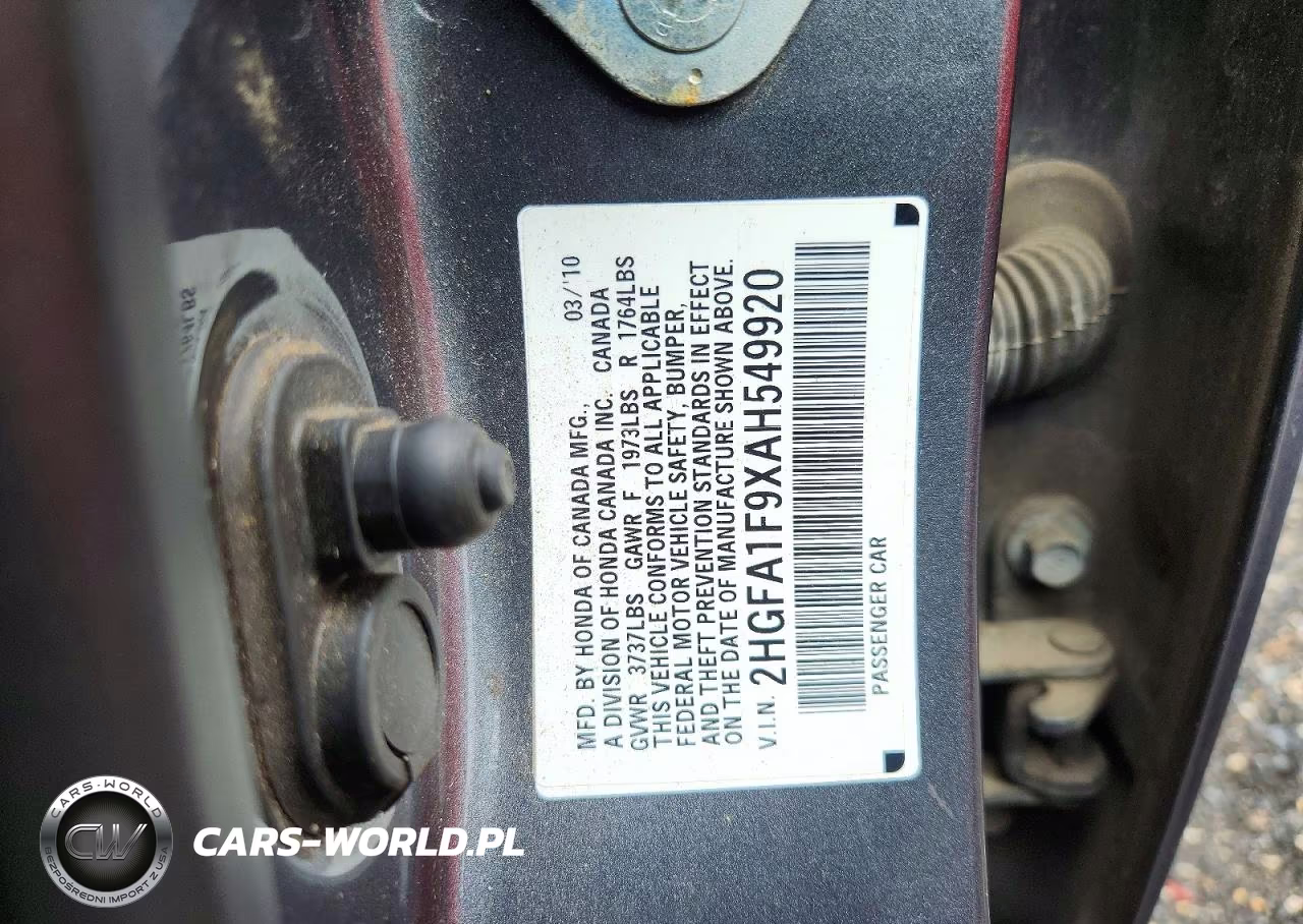 2010 Honda Civic Exl VIN:2HGFA1F9XAH549920 - 12