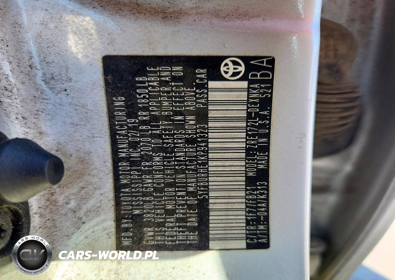 2019 Toyota Corolla Le VIN:5YFBURHE1KP941323 - 12