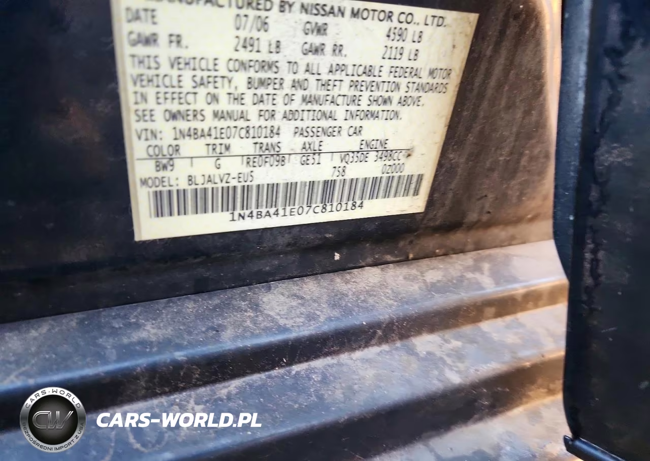 2007 Nissan Maxima 3.5 Se VIN:1N4BA41E07C810184 - 12