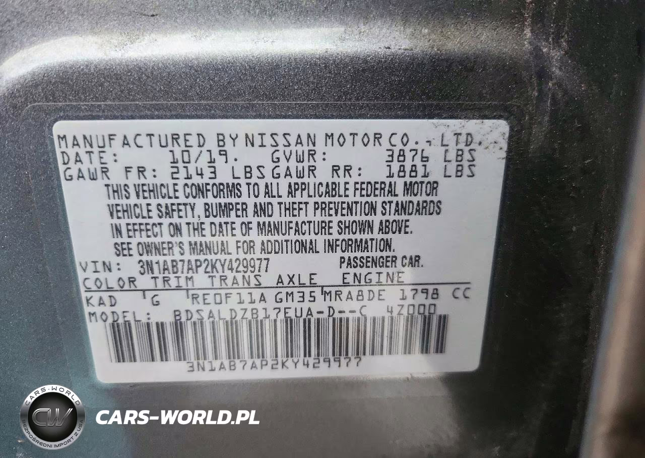 2019 Nissan Sentra Sv VIN:3N1AB7AP2KY429977 - 12