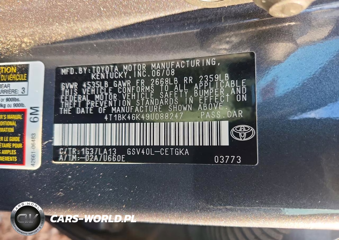 2009 Toyota Camry Xle V6 VIN:4T1BK46K49U088247 - 12