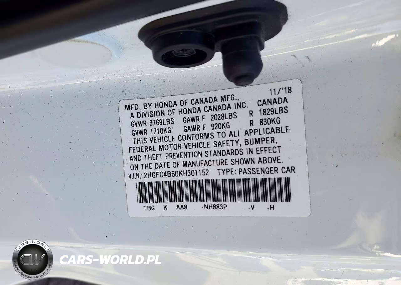 2019 Honda Civic Lx VIN:2HGFC4B60KH301152 - 12