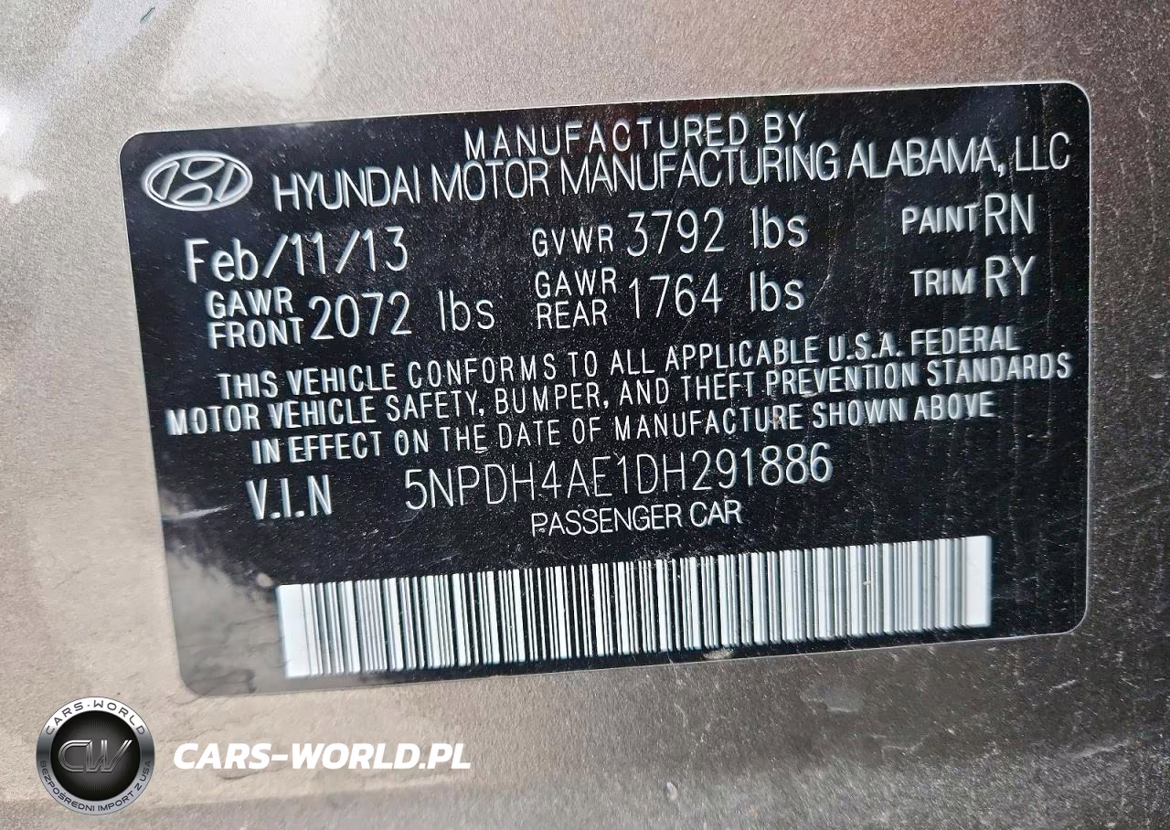 2013 Hyundai Elantra Limited VIN:5NPDH4AE1DH291886 - 12