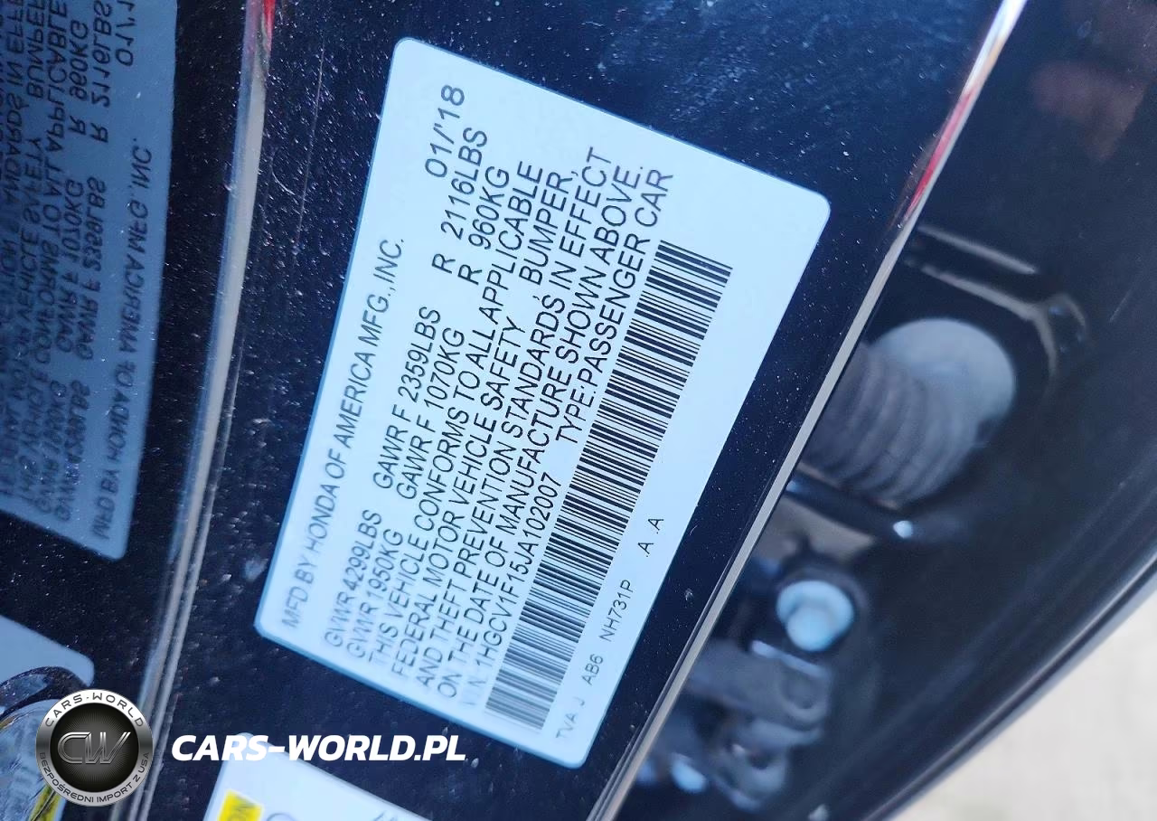 2018 Honda Accord Lx VIN:1HGCV1F15JA102007 - 12