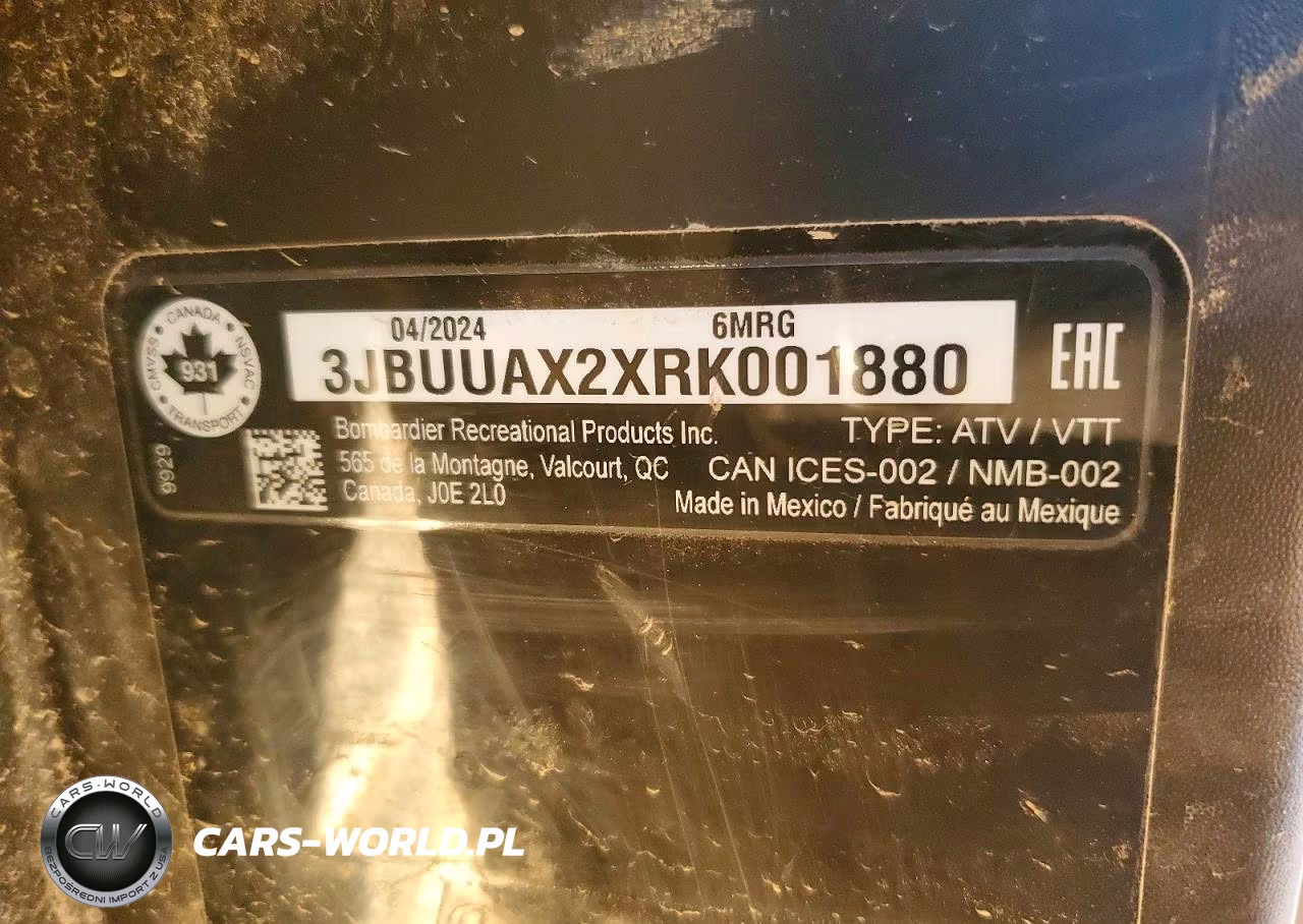 2024 Can-Am Defender M Utility Vehicle VIN:3JBUUAX2XRK001880 - 10