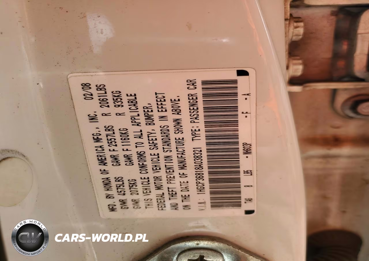 2008 Honda Accord Exl VIN:1HGCP36818A038321 - 12