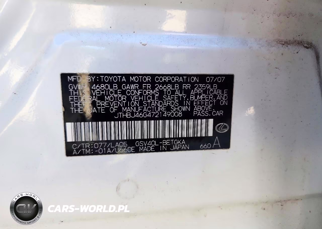 2007 Lexus Es 350 VIN:JTHBJ46G472149008 - 12