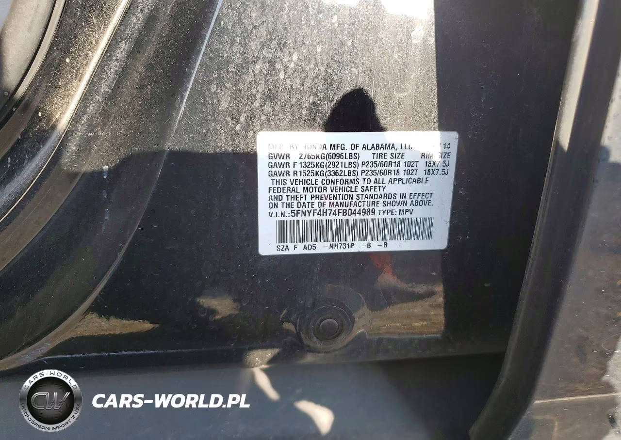 2015 Honda Pilot Exln VIN:5FNYF4H74FB044989 - 13