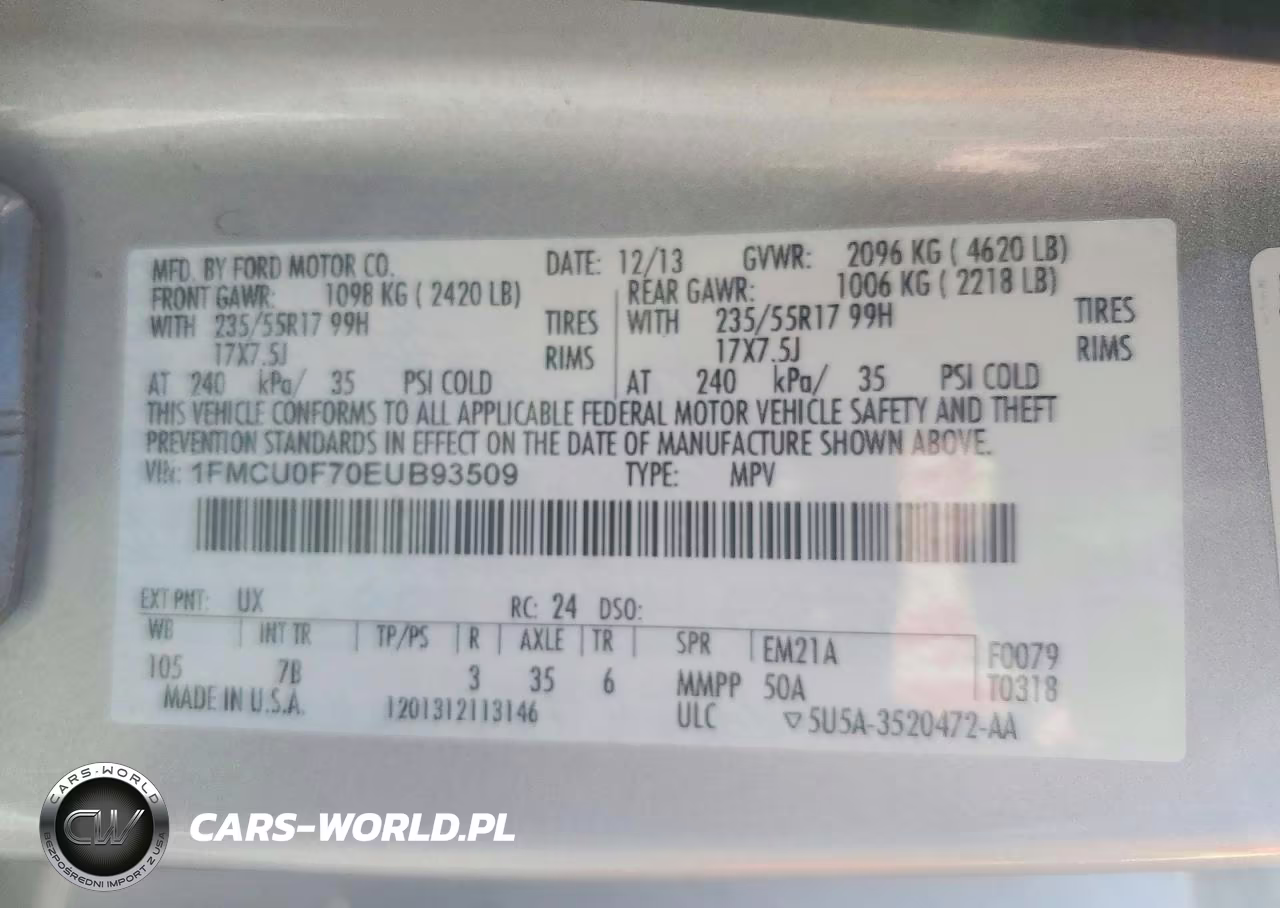 2014 Ford Escape S VIN:1FMCU0F70EUB93509 - 12