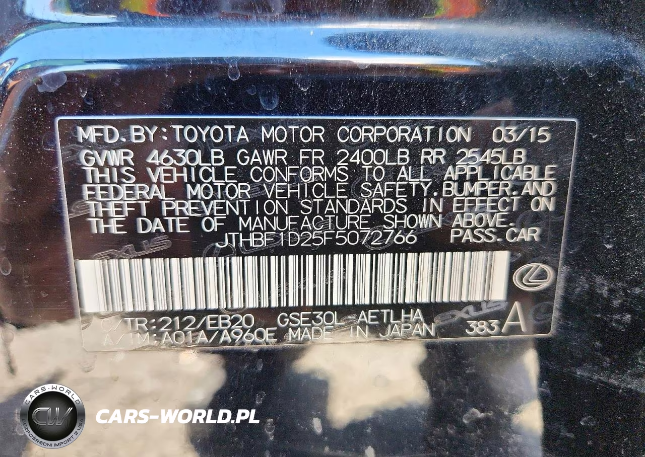 2015 Lexus Is 250 VIN:JTHBF1D25F5072766 - 12