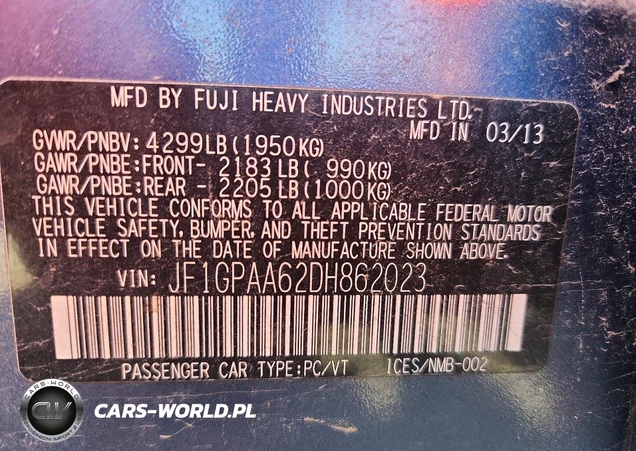 2013 Subaru Impreza VIN:JF1GPAA62DH862023 - 13