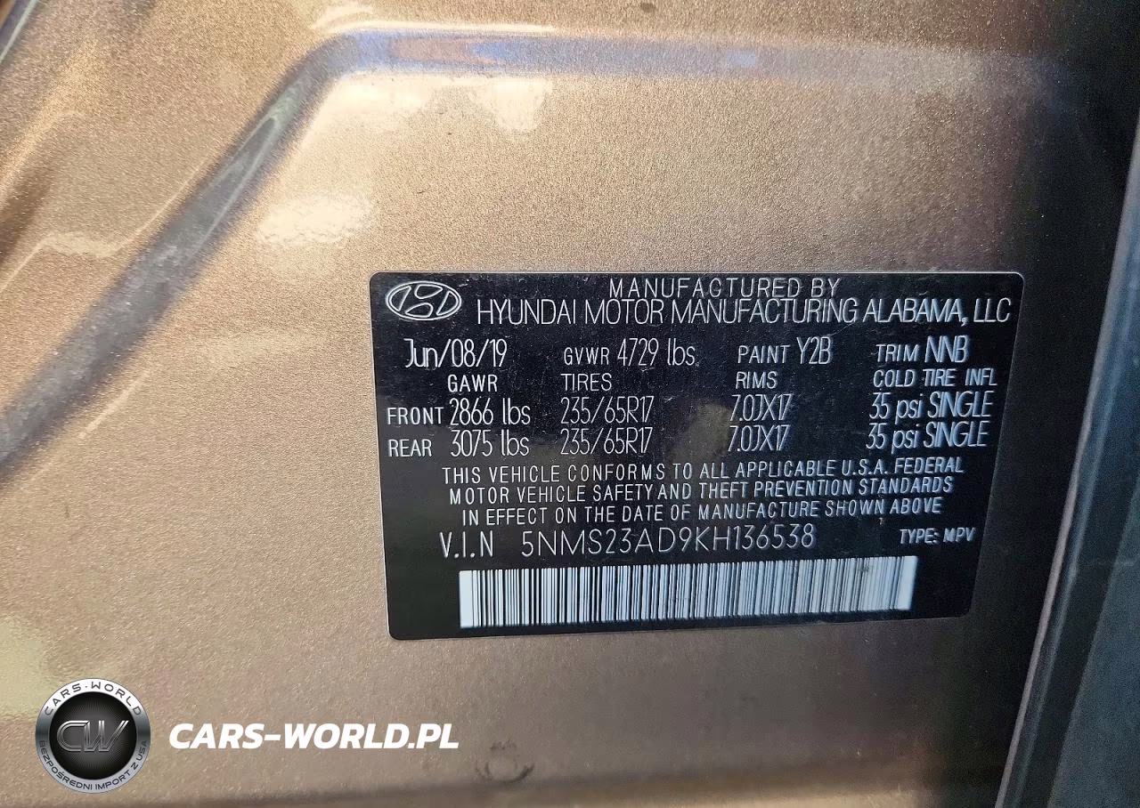 2019 Hyundai Santa Fe Se VIN:5NMS23AD9KH136538 - 13